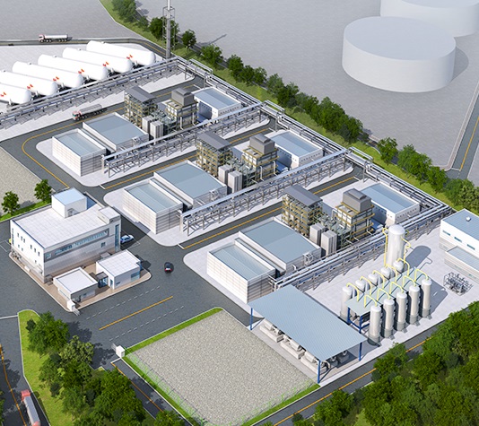 SK E&S가  SK인천석유화학 공장 내 1만 5000평 부지에 건설할 세계 최대규모의 수소 액화 플랜트 조감도(출처=SK E&S)